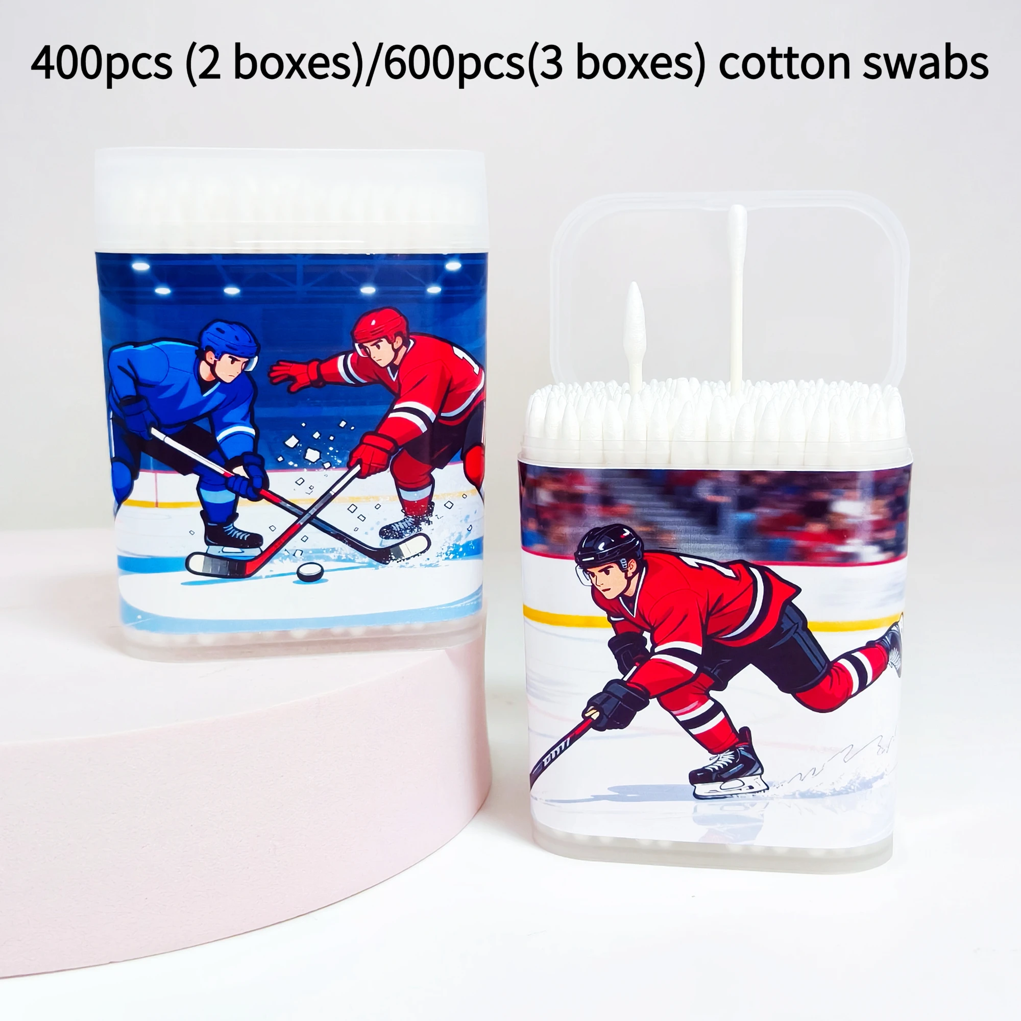 400 pcs/600 pcs ijshockey patroon dunne as wattenstaafje wit frosted doos double-ended wattenstaafje