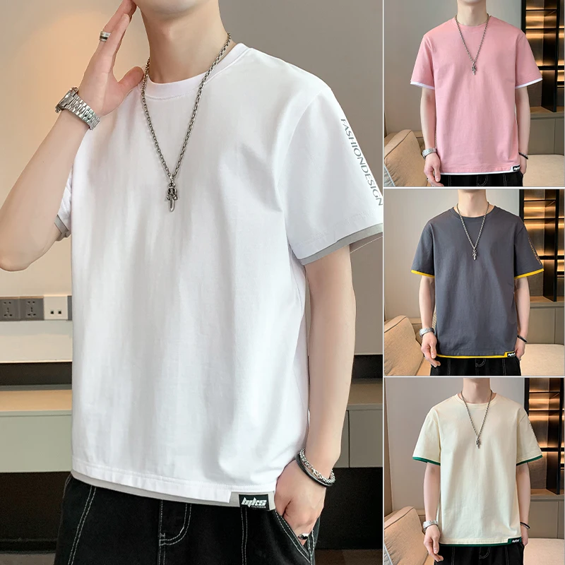 

New Product [Deep] Pure Cotton Public Print T-Shirt For Men Short Fashion Brand Plus Size Fat Loose Thin Half Sleeve Top Clothes