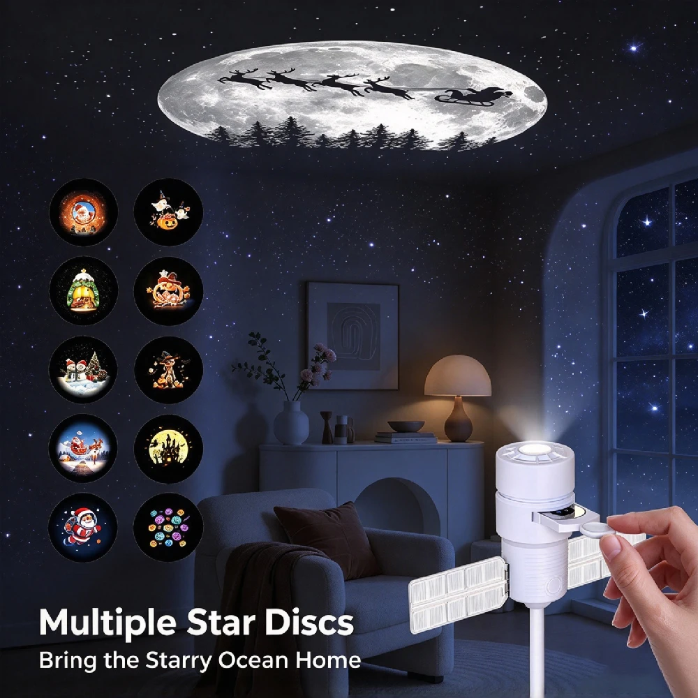 1Set Christmas 2-in-1 Galaxy Projector Night Light 16 Films HD Projection 360° Rotation Plug-and-Play Ceiling Wall Room Decor
