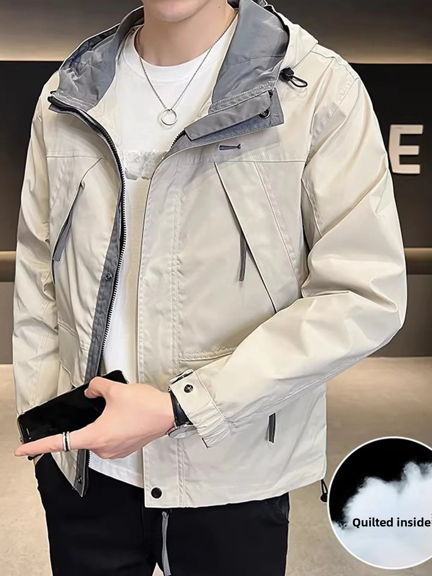 

Новая мужская хлопковая рабочая куртка с капюшоном, утепленная, на молнии, однотонная, зимняя теплая верхняя одежда, стандартный крой, для повседневной носки, полиэстер