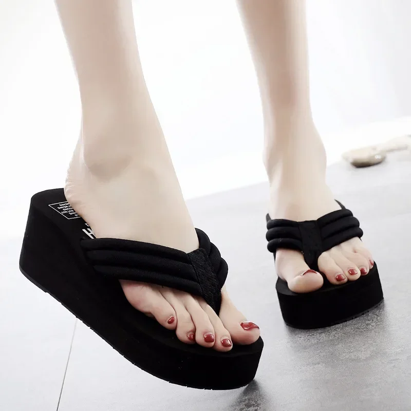 Summer Women Flip Flops Fashion Slope Thick Sand Beach Slippers Candy Color Wedges Platform Indoor Outdoor Slippers Comfortable