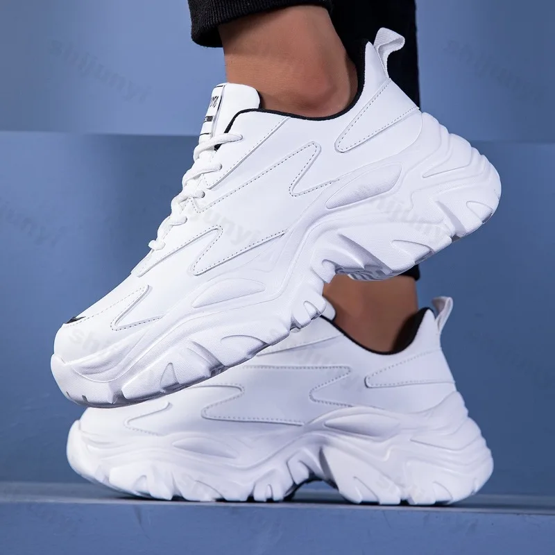

Men's White Sneakers 2025 New Four Season Comfortable Height Increase Casual Shoes Non Slip Fashion Cross Tied Vulcanized Shoes