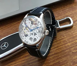 41mm NEW GEERVO Skeleton Watch Hand Winding ST3600SK Movement Fashion Wristwatch Leather Pilot Man's Gift GR0426-24