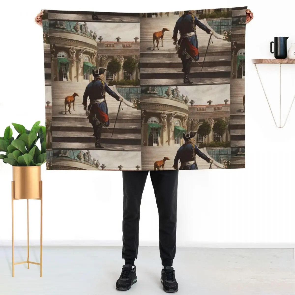 Fredericus Rex with his Italian greyhound at Sansoucci Throw Blanket for winter Vintage Furry Decorative Beds Blankets