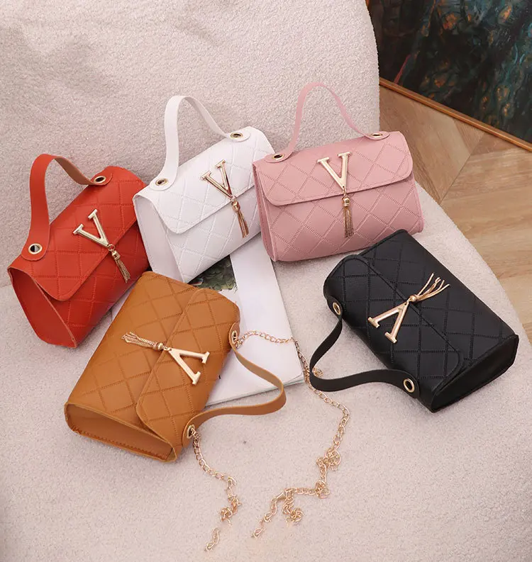 Embossed handbag 2024 simple classic small square bag women bag fringed chain bag