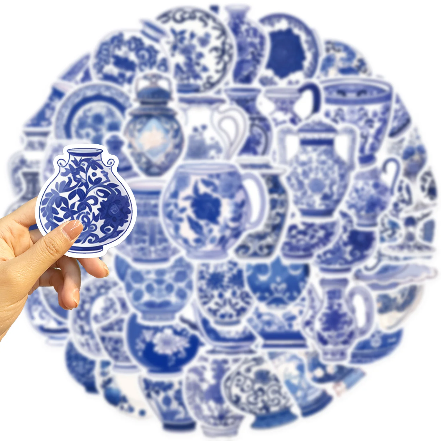 10/30/50PCS Blue and White Porcelain Chinese Style Sticker DIY Phone Laptop Luggage Skateboard Graffiti Decals Fun for Kid Gift