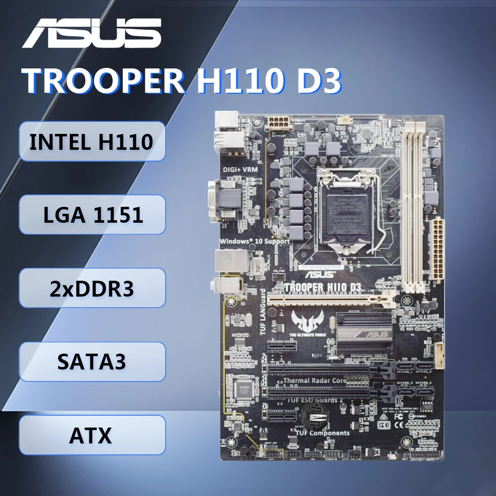 

Материнская плата ASUS TROOPER H110 D3 ATX Intel H110 LGA1151 DDR3 SATA3 DVI-D VGA PS/2 Audio для Intel Core i7/i5/3