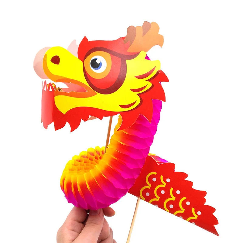 Nostalgia Children's Handmade DIY Creative Material Bag Puzzle Toys Chinese New Year Dragon Dance Paper Cutout Gift