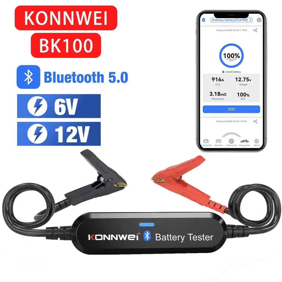 KONNWEI BK100 Bluetooth 5.0 Car Motorcycle Battery Tester 6V 12V Battery Monitor BT 5 2000 CCA Charging Cranking Test Tools