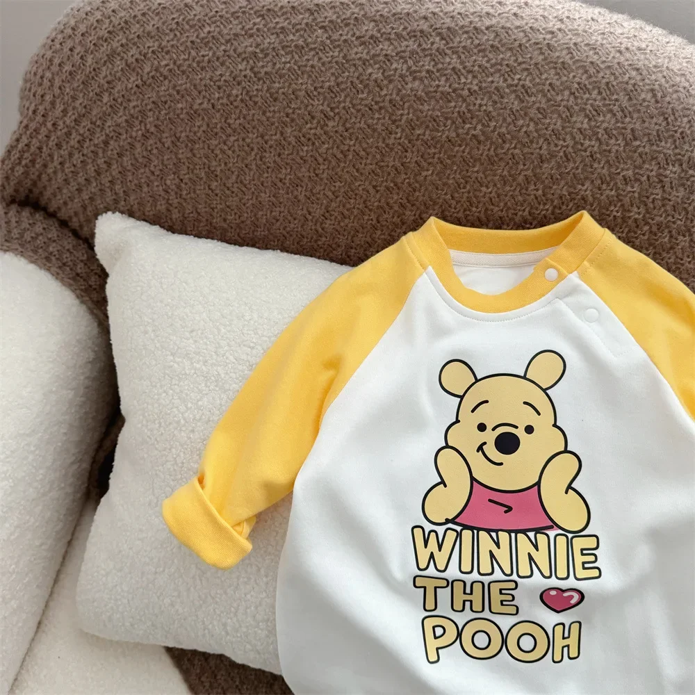 Big Yellow Assembly! Disney Winnie Fashion 2024 New Baby Clothing Crawl Suit Cartoon Yellow Bear Cotton Outing Clothes Rompers