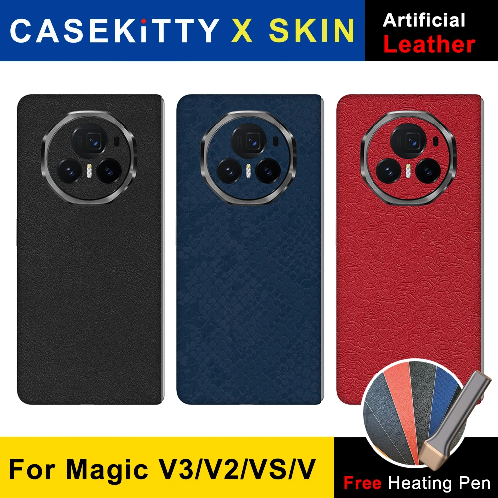 CASEKiTTY Haut Leder Für Honor Magic V3 Falten Aufkleber Magic V2 Zurück Film VS3 VS2 V2 RSR VS V Volle Abdeckung schützende Aufkleber Wrap