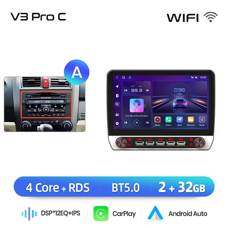 Junsun 13.1″ QLED Draadloze CarPlay Android Auto Autoradio Voor Honda CR-V 3 2007-2011 Intelligente Systemen DSP SWC RDS GPS FM BT