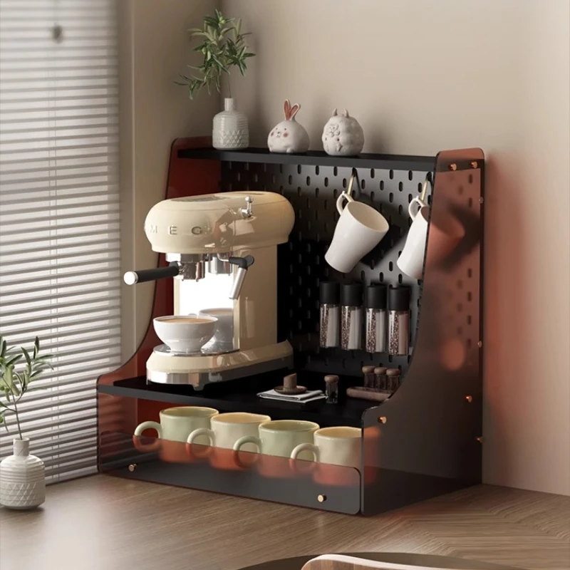 Pegboard Desktop Organizer Shelf 2-Tier Coffee Machine Riser Stand Mug Display Storage Rack for Kitchen Space Saving Cup Holder