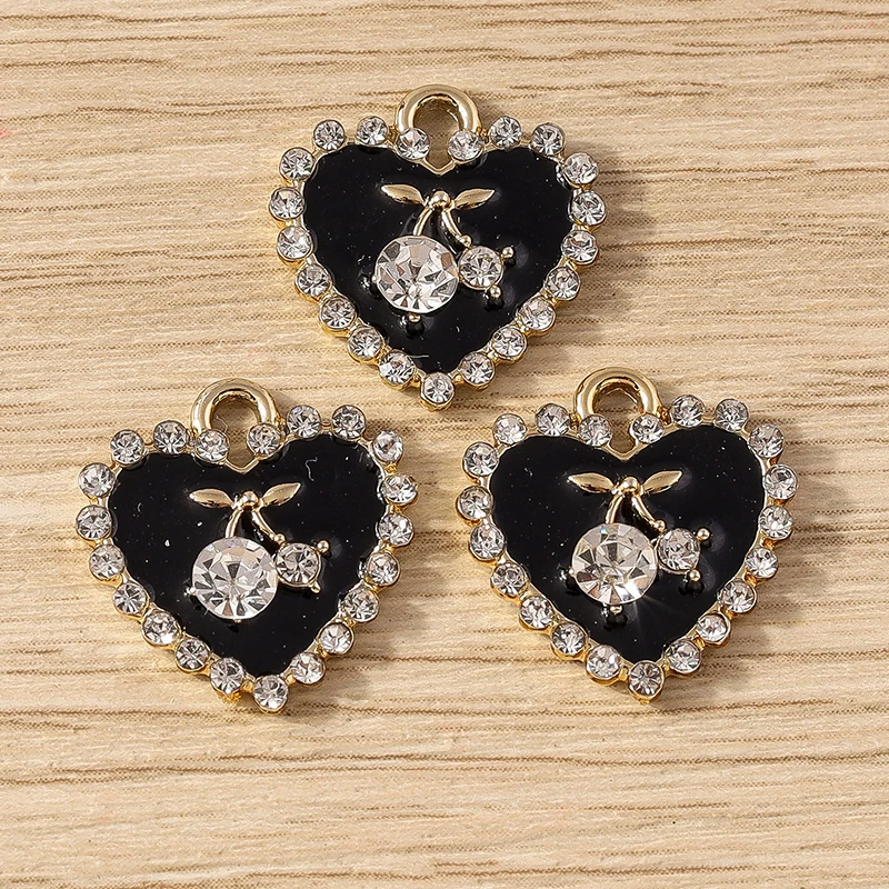 10 Uds. De dijes de corazón de amor de cristal de 15x16mm, colgantes esmaltados de cereza para hacer joyería, collar, pendientes, manualidades DIY, regalos