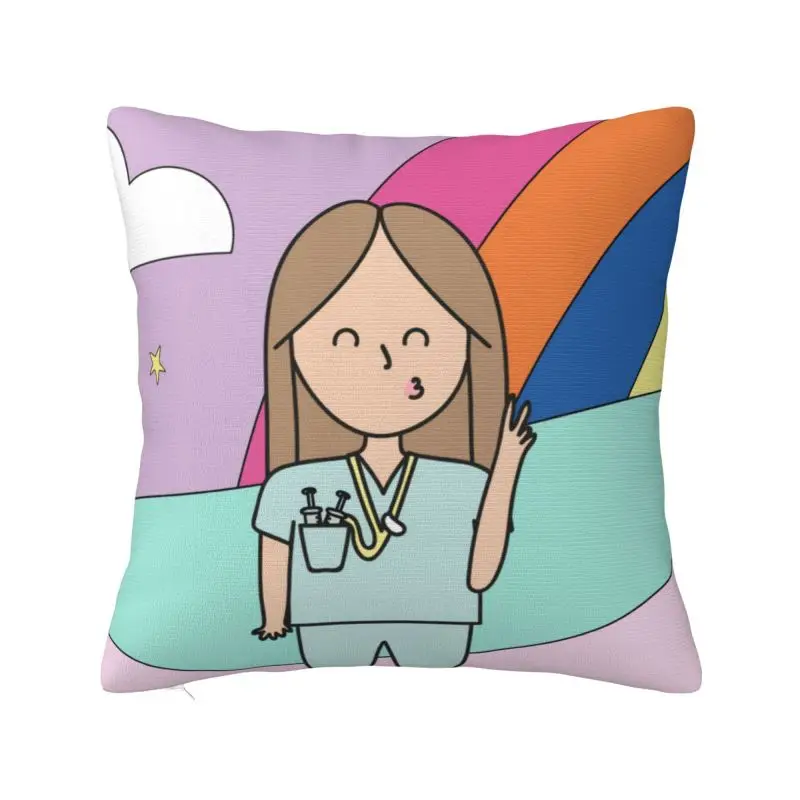 

Cartoon Nurse Printed Cushion Covers Velvet Nordic Throw Pillow Case Decoration Salon