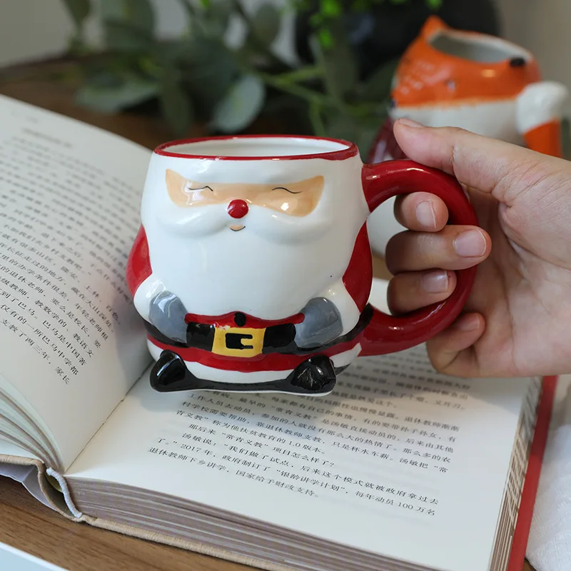 Santa Claus Cup Ceramic Handle 3D Hand Painted Gift Creative Breakfast Coffee Mug Christmas Holiday Gift Home Microwave Oven