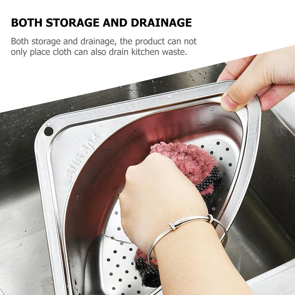 

Stainless Steel Sink Strainer Triangle Basket Drain Filter for Kitchen Fruits Washing Strainer Cutlery Storage Container