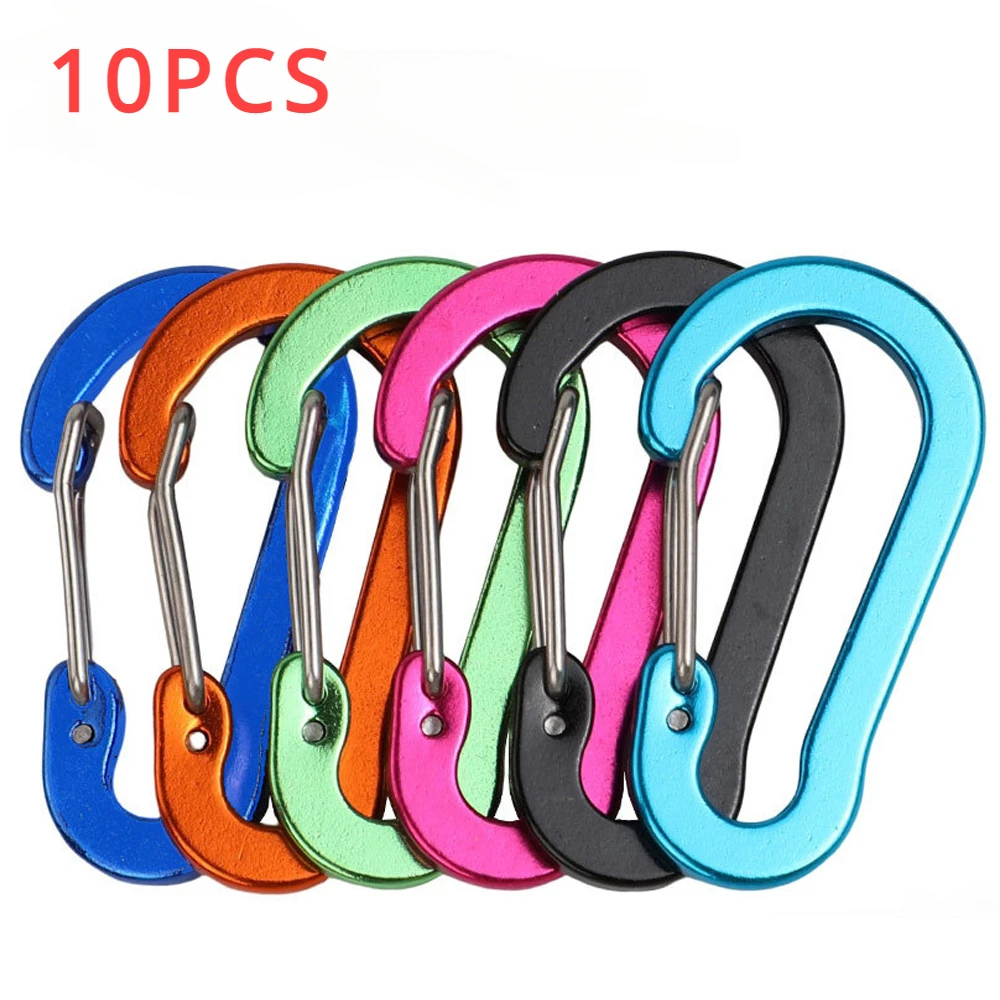 10PCS Aluminum Alloy Carabiner Outdoor Backpack Camping Climbing Buckle Fishing Hook Keychain Lock Buckle Snap Clip Tools 2024