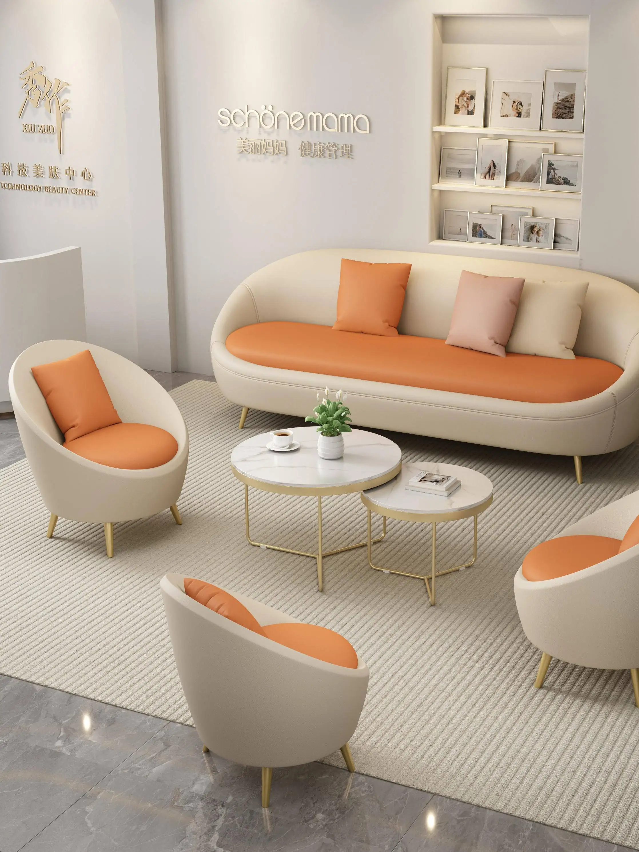 &Light Luxury Modern Multifunctional Three Seat Wood Frame Office Sofa for Apartment Living Room Sales Offices Reception Areas