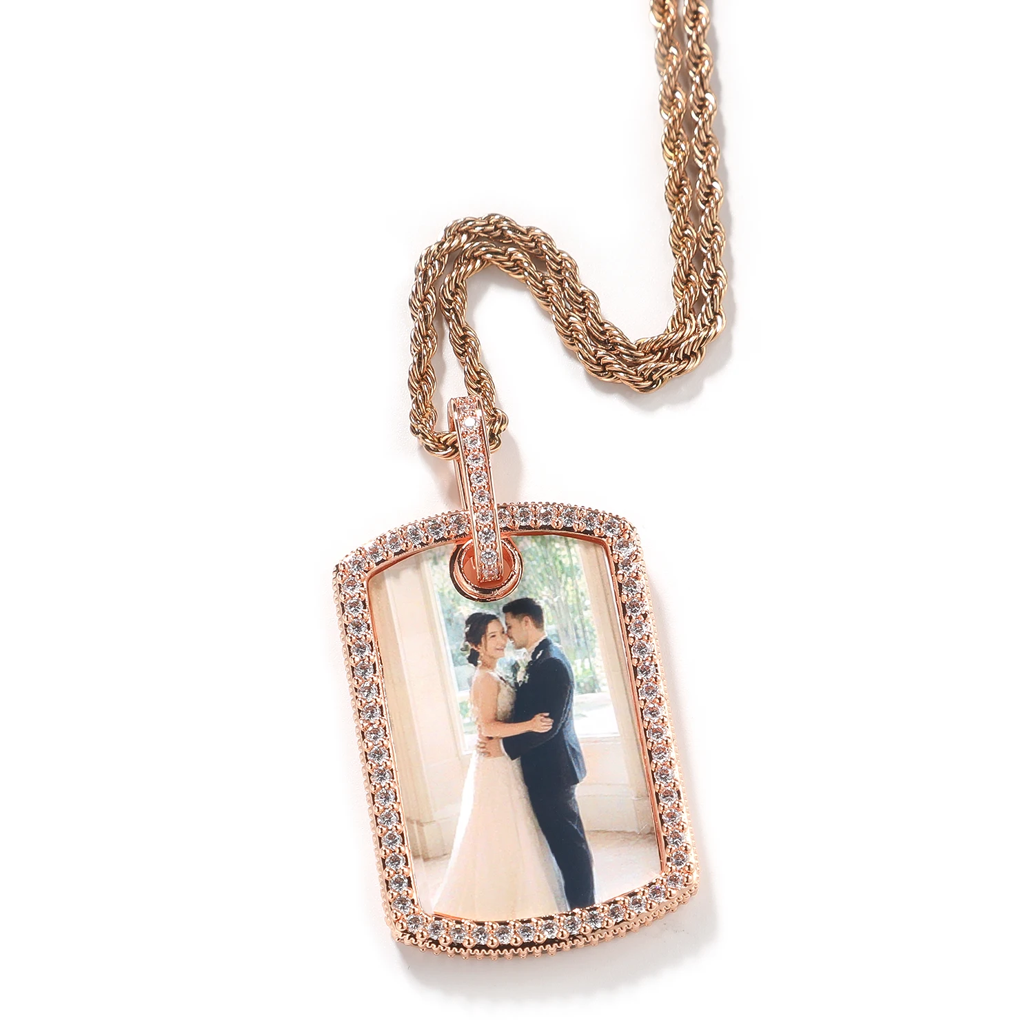 UWIN Personalized Rectangle Photo Pendant Necklaces for Men Women Iced Memorable Medallion Hip Hop Jewelry for Rappers