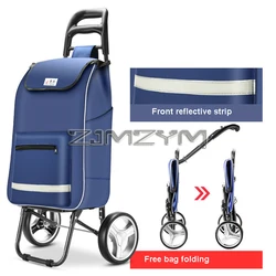 3Seconds Quick Fold Shopping Cart Large Capacity Reusable Handtruck Waterproof Wear-resistant Grocery Trolley For Market Picnic