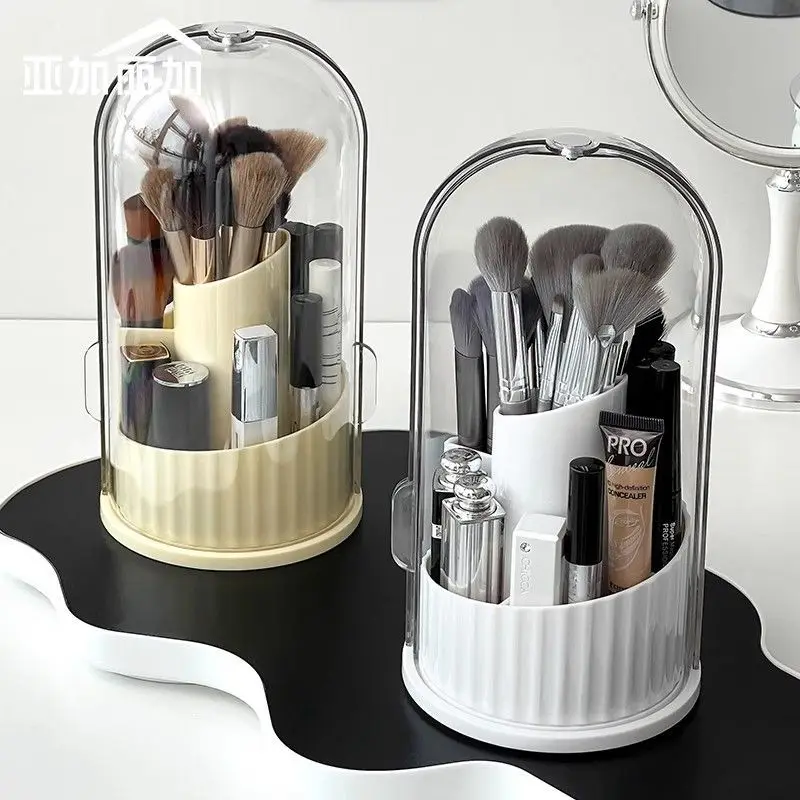 

Luxury 360 Degree Rotating Makeup Brush Organizer Holder With Lid Cosmetic Lipstick Eyebrow Pencil Holder Storage Box Multi Grid