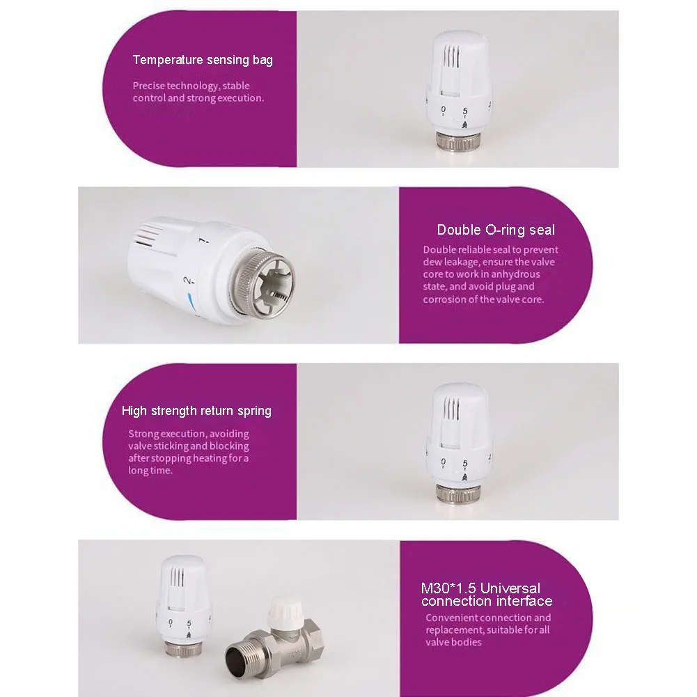 1Pcs Thermostatic Valve Head M30 X 1.5 Radiator Valve Replacement Self-adjusting Head Radiator Thermostat Valve