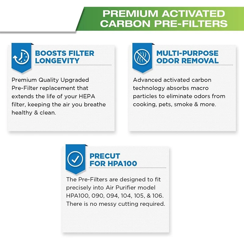 Purificateur d'air au charbon actif Premium, pré-livre, accessoires pour Honeywell HPA100, 8 pièces