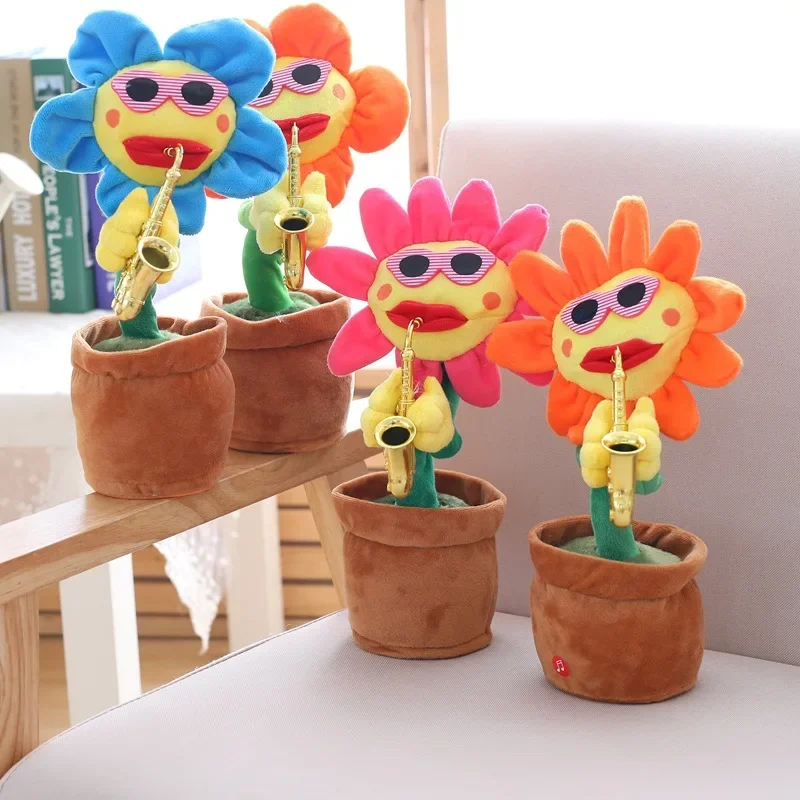 Battery Powered Electric Sunflower Toy Soft Plush Enchanting Flower Bluetooth USB 80 Songs Real Life Plush Toys & Hobbies