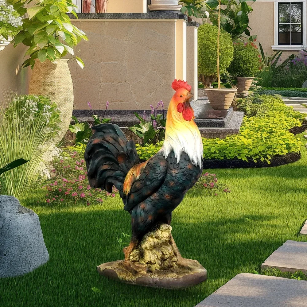 Life Sized Rooster  Durable Concrete Chicken Sculpture Outdoor Decor Lawn Patio Backyard Home Garden Statue