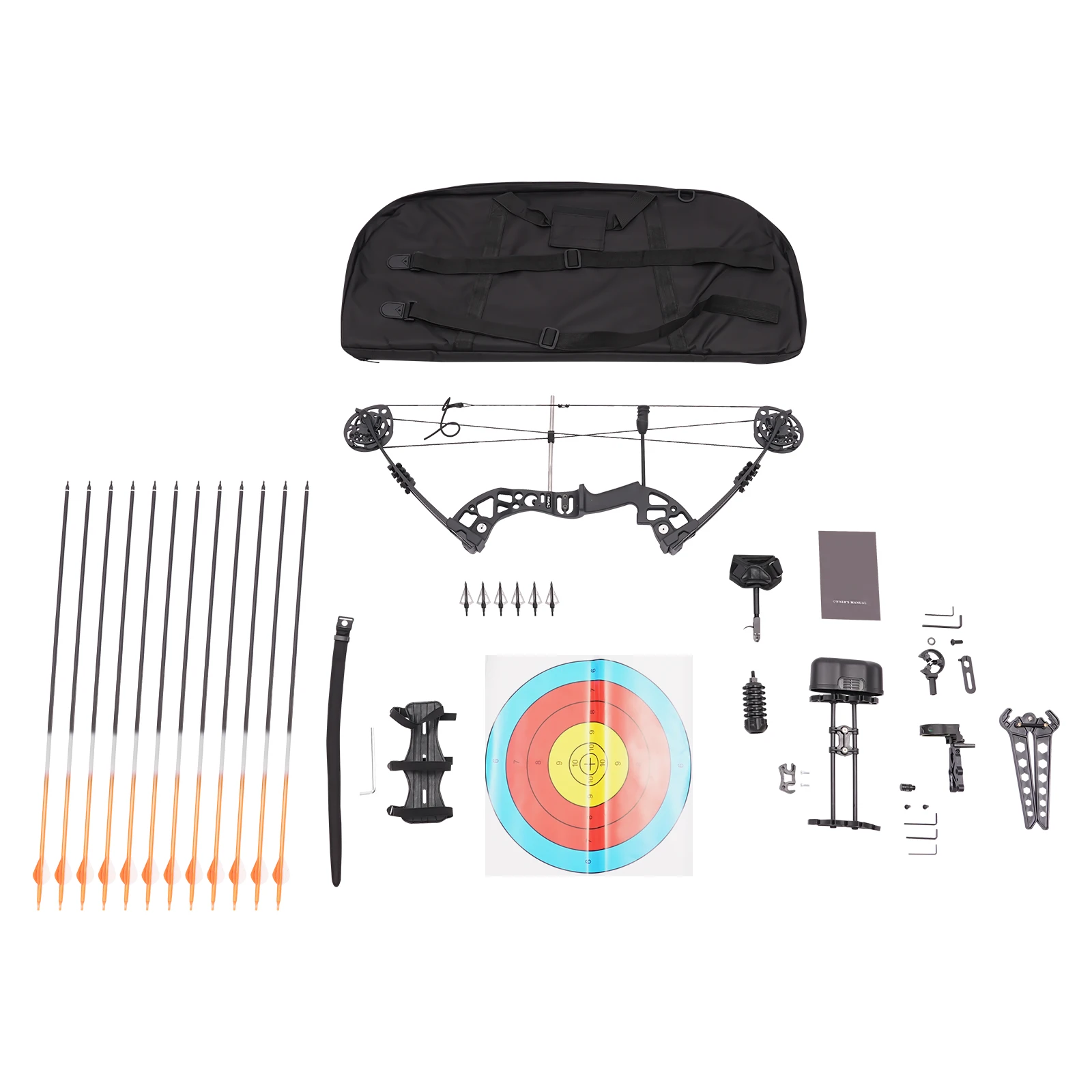 Compound Bow 30~60lbs Set Including 12 Arrows 10 Sheets of Bullseye Paper Black Compound Bow and Arrow Set