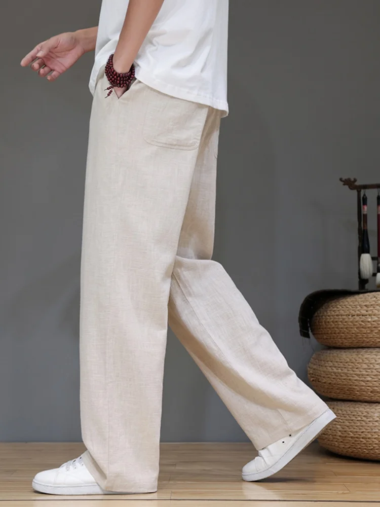 

Мужские летние тонкие широкие брюки из льна и хлопка, свободного кроя, прямые, повседневные, длинные, дышащие, удобные, легкие