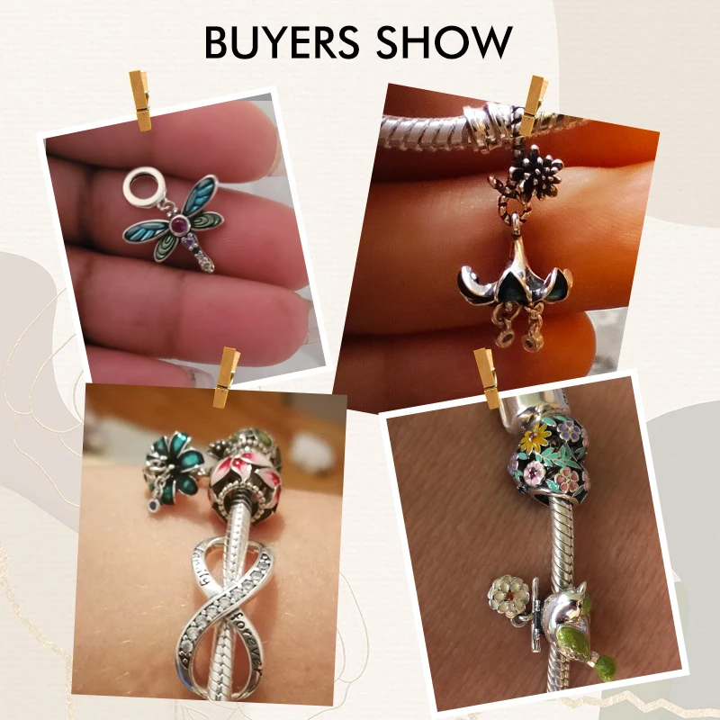 BISAER 925 Sterling Silver Flower Bird Series Charm Bee Bead Sunflower Garden Pendant For Women Bracelets DIY Fine Jewelry Gift image 6