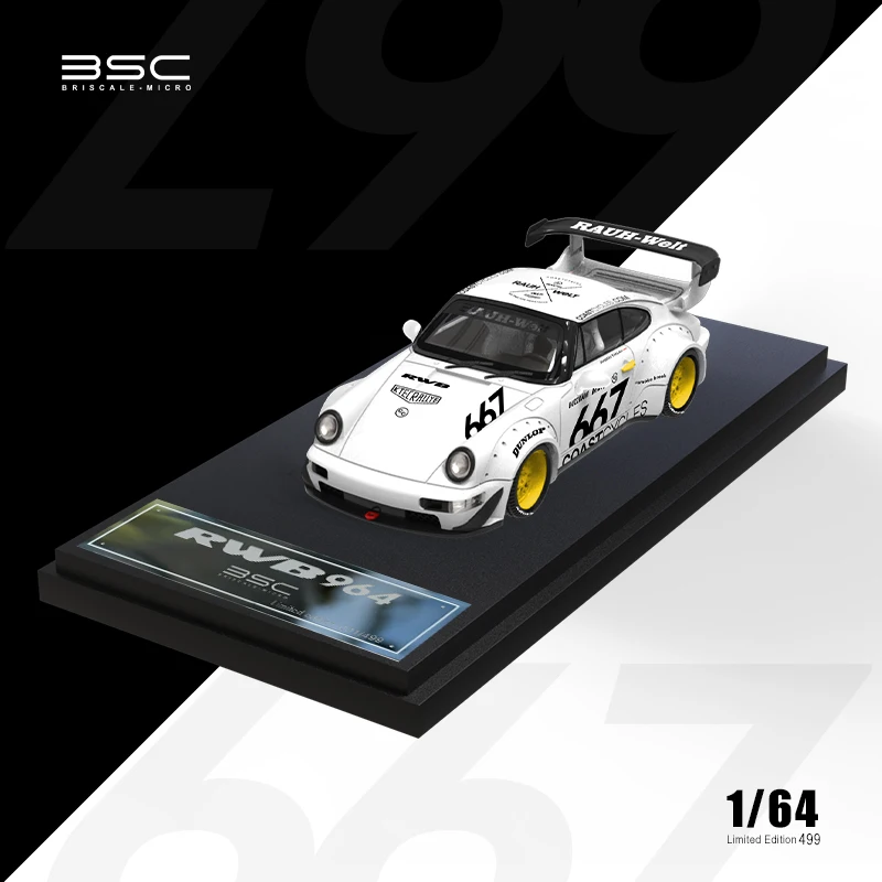 BSC 1/64 RWB 964 #667 Modified Car Diecast Model Car Metal Chassis Acrylic Display Collection Ornaments