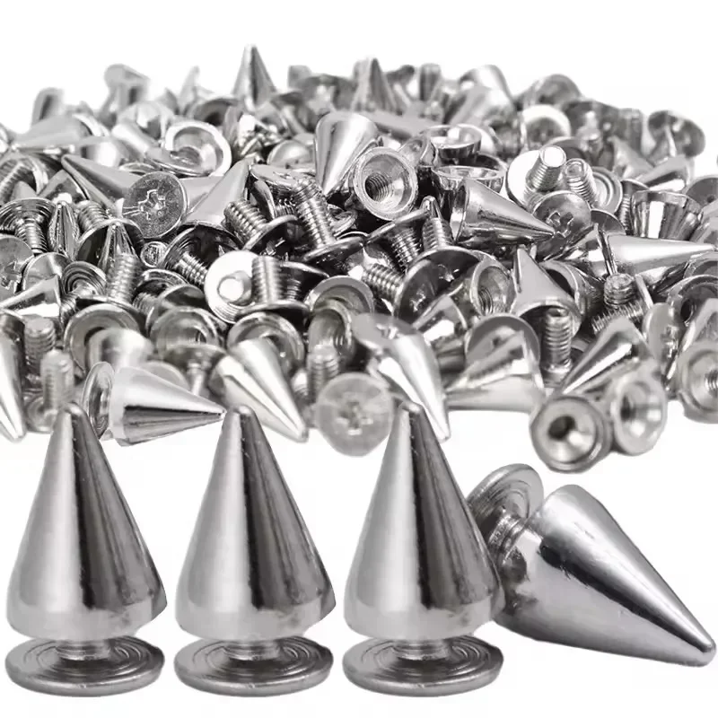 10/200Pcs Silver Rivets Cone Studs Screwback Metal Spike DIY Cool Punk Garment Round Nail Rivet Decoration for Clothes Shoes Bag