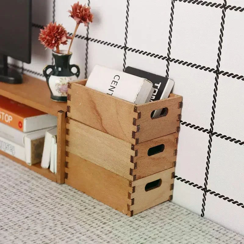 Mini panier de rangement en bois pour maison de poupée, meubles de Simulation, modèle de maison de poupée, Micro scène, accessoires de décoration, 1/12