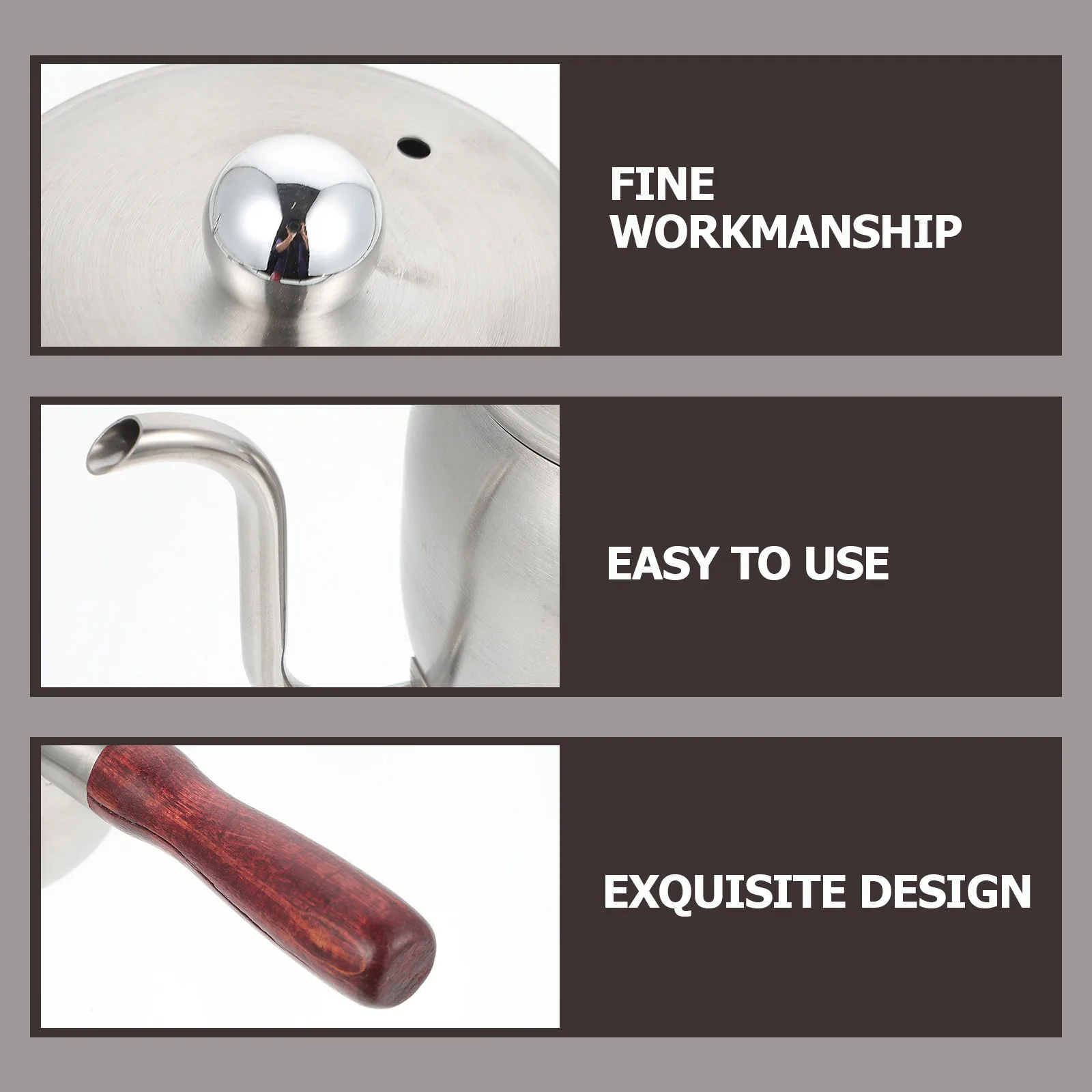 

1Pcs Stainless Steel Coffee Pot Long Mouth Coffee Kettle Wood Handle Kitchen Office Tea House Non Rust