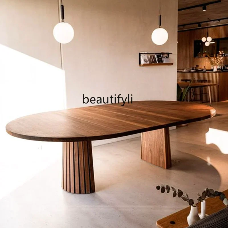 

Mid-Ancient Black Walnut Solid Wood Ellipse Dining Table Nordic Square Dining Table round Modern Minimalist