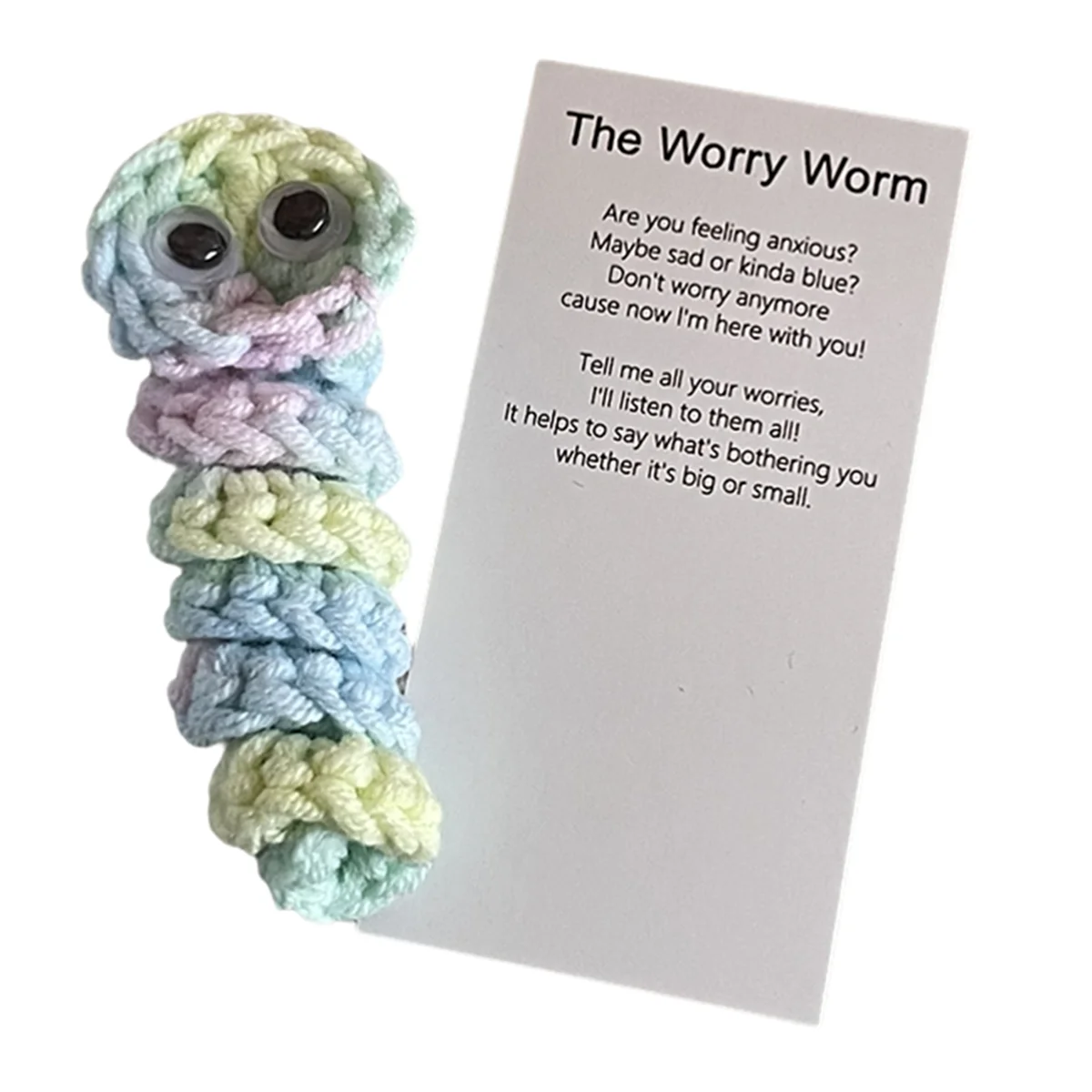 Handmade Emotional Support Worry Worm Gift, Crochet Worry Worm Inspirational Cares for You, Cute Knitted Gift C