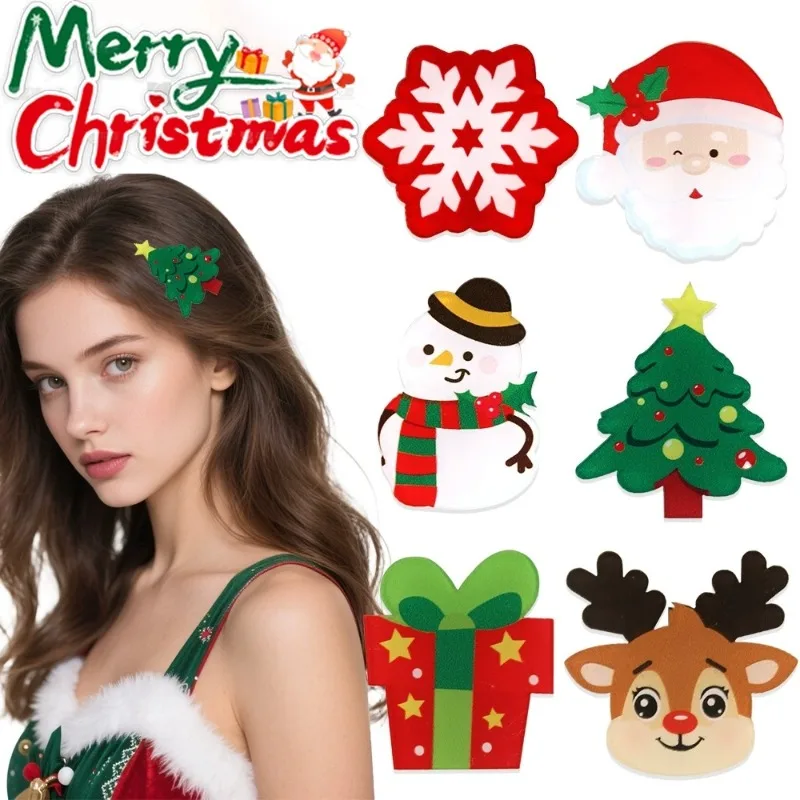 

6 шт., милые рождественские акриловые заколки для волос, заколка для волос с Санта-Оленем, снегом, рождественская вечеринка, повседневная одежда, заколка для волос, праздничные аксессуары для головных уборов