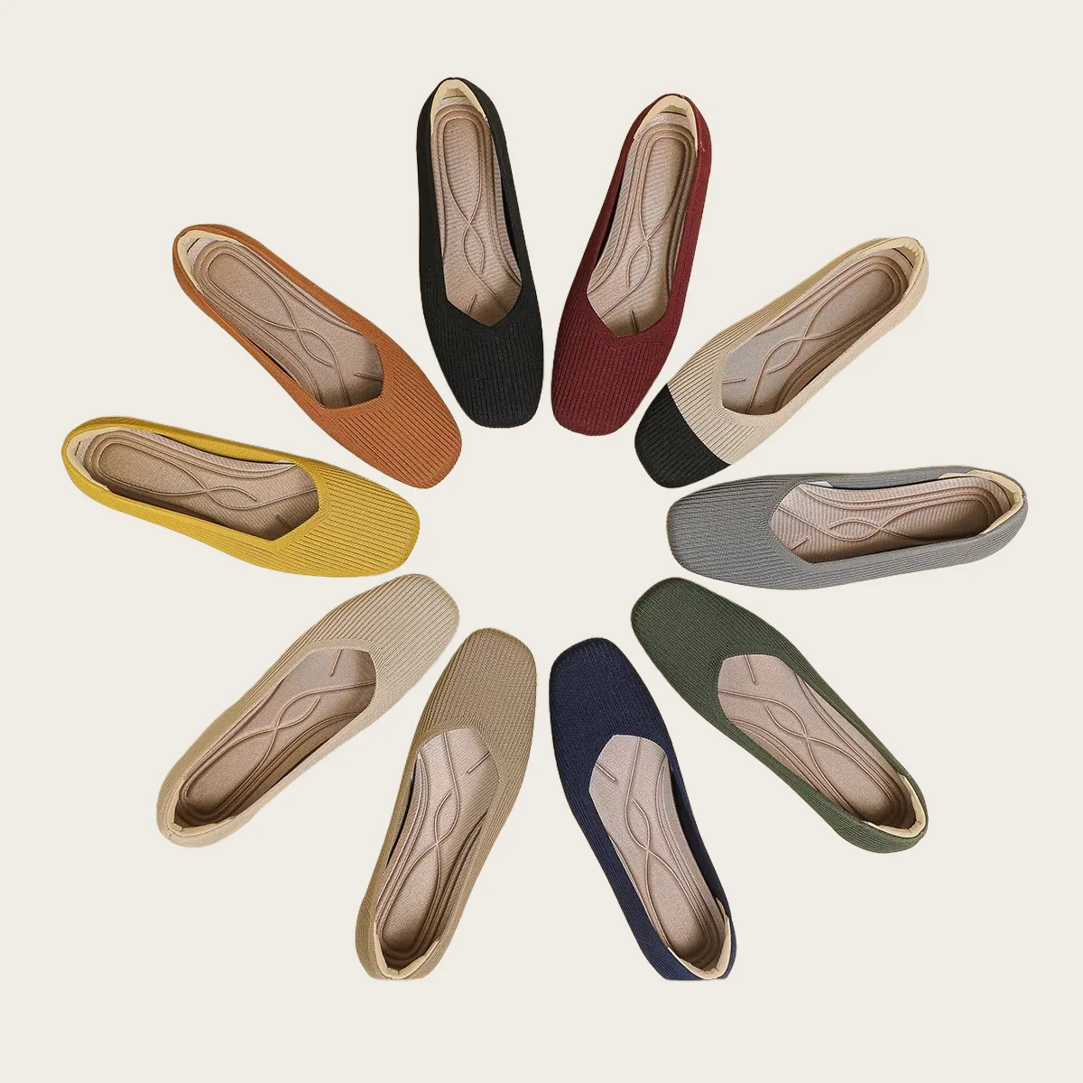 

Square Toe Shallow Women Shoes Knitted Fabric Slip-on Flats Soft Sole Breath Female Leisure Work Commuting Single Shoes Big Size