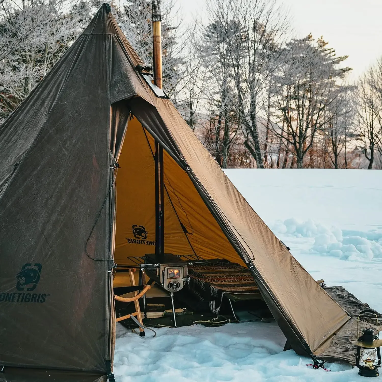 para OneTigris-tienda de campaña con conector de estufa para 4 estaciones, Tipi para acampar familiar, 4 ~ 6 personas