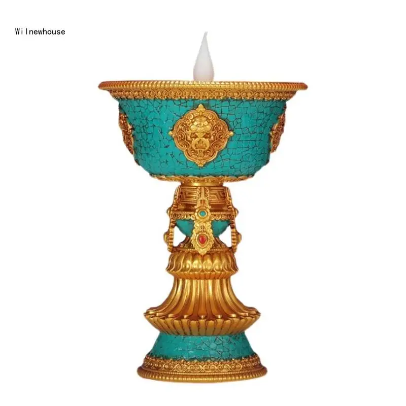 

Tibetan Electronic Butter Lamp Rechargeable Holder Buddhist Table Candlestick Ornaments LED Flame Household Dropship