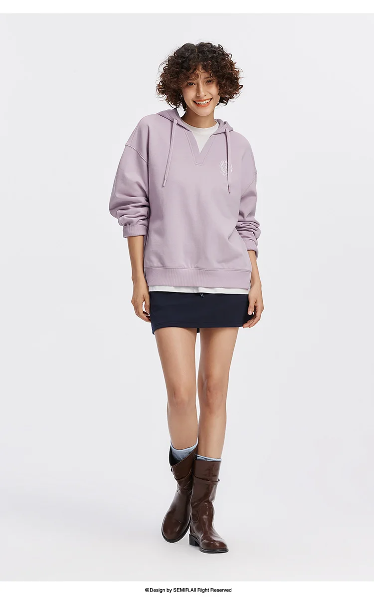 Semir Damen Hoodie mit Kapuze Übergroß Stickerei Patchwork Faux Zweiteiler Campus-Stil Herbst Sweatshirt Alltagskleidung 2026 – Detail 7