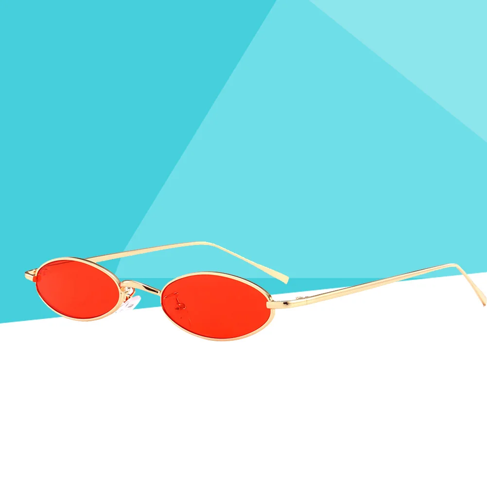

Slim Metal Frame Chic Clear Lens Vintage Oval Sunglasses Red For Men Women Ultra Lightweight Comfortable Driving Cycling Travel