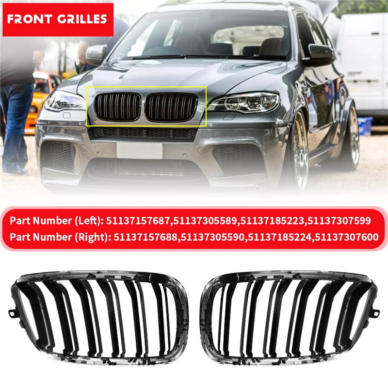 

Car Front Kidney Grille For BMW E70 E71 X5 X6 2007-2013 Dual Slats 51137157687 51137157688-ABQF