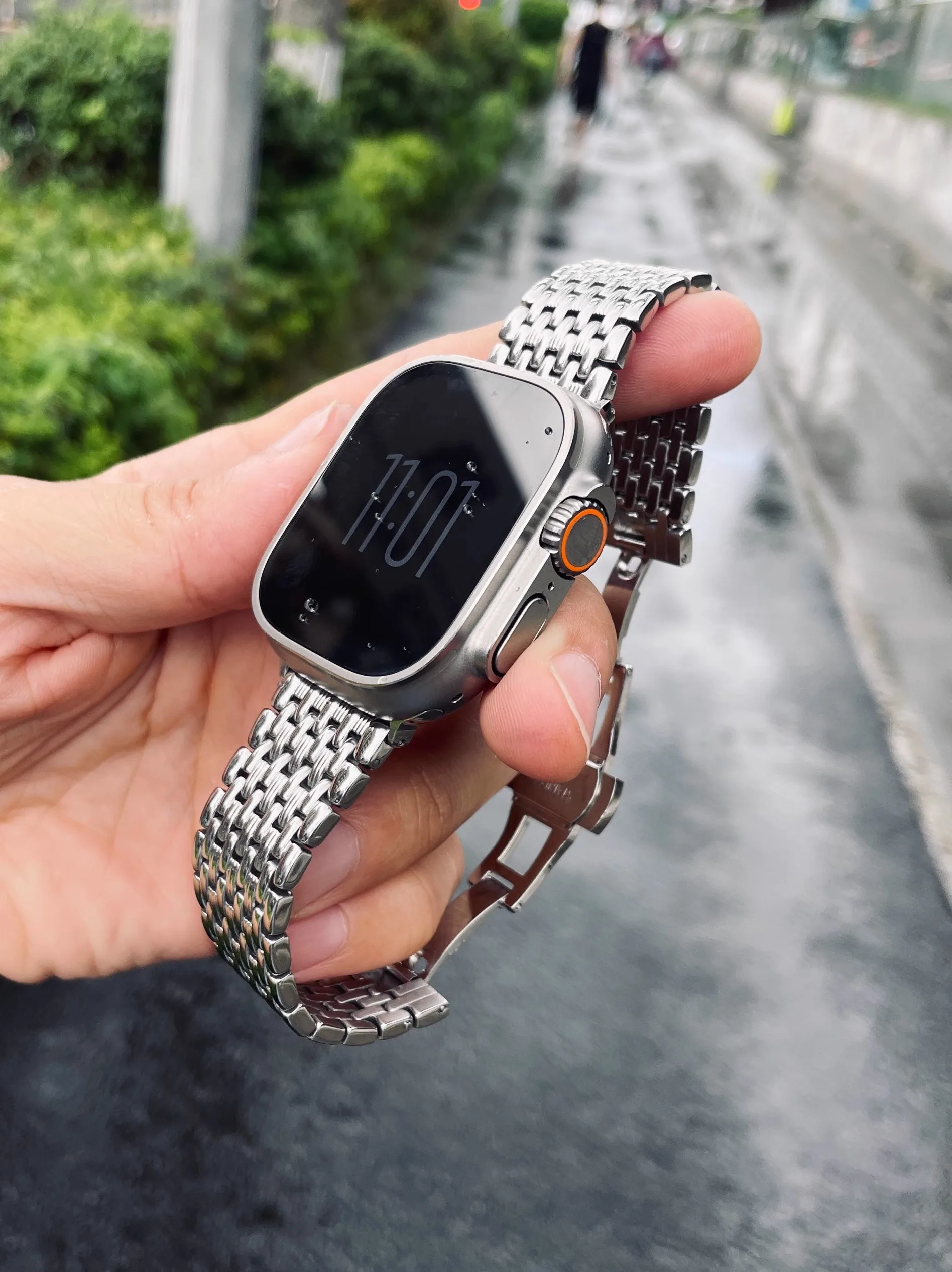 Kakestorm chain stainless steel for apple watch iwatch strap metal s987 butterfly buckle Ultra bracelet watch band