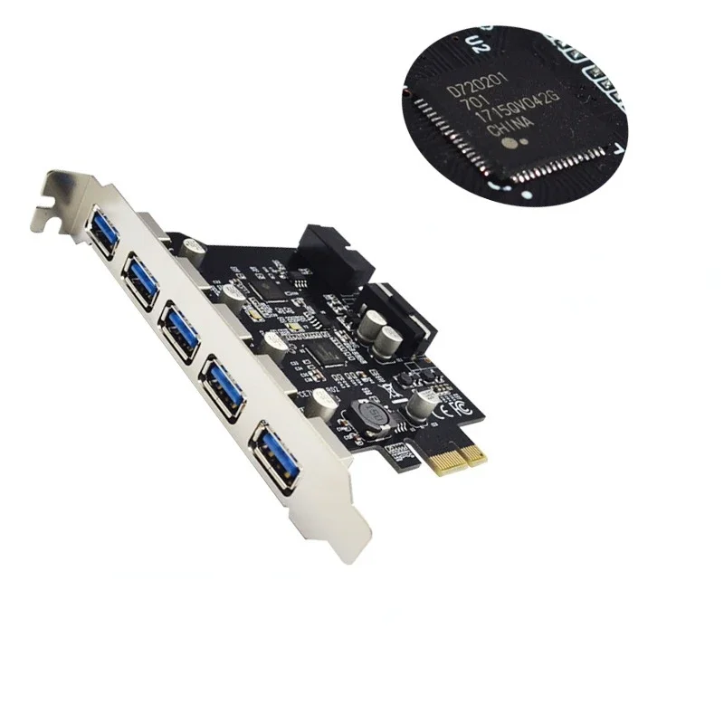 USB 3.0 PCI-E Expansion Card 5 Ports HUB Adapter for Desktop PC PCI Express Extender Module Board with NEC +GL Main Control Chip