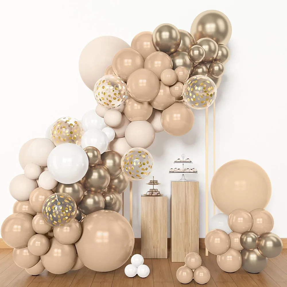 153 Pieces of White Sand Balloon Garland Arch Set, Different Sizes 45.72 30.48 cm Beige Cream Champagne Gold Latex Metal Confetti Balloon Suitable