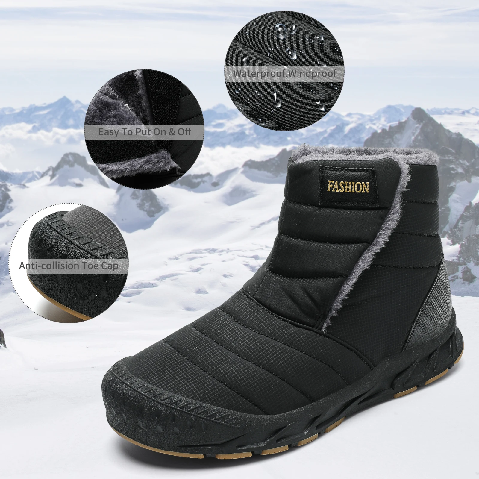 

New Men Winter Snow Boots Outdoor Women Velvet Warm Walking Shoes Waterproof Ski Shoes High-Top Cotton Boots Thick Cotton Shoes